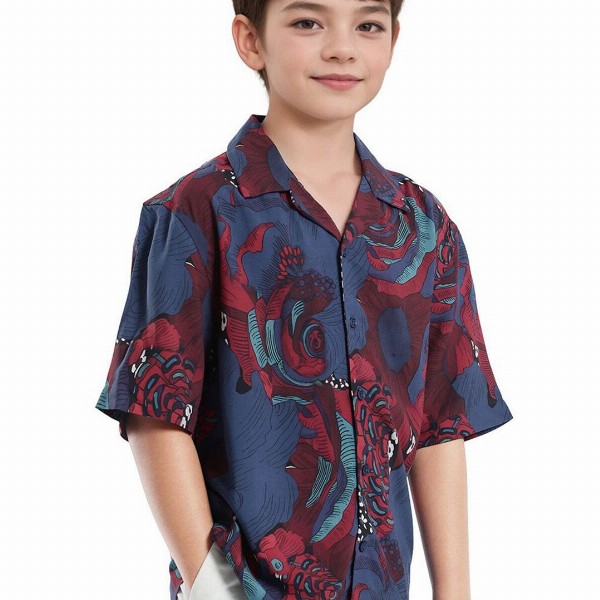 RARE ONES Boys Floral Printed Cubans Collar Short Sleeves Casual Shirt