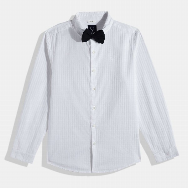 Allen Solly Junior Boys Slim Fit Self Design Pure Cotton Casual Shirt With Bow Tie