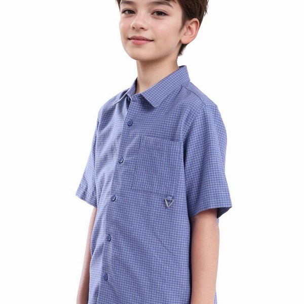 RARE ONES Boys Micro Checks Printed Spread Collar Short Sleeves Casual Cotton Shirt
