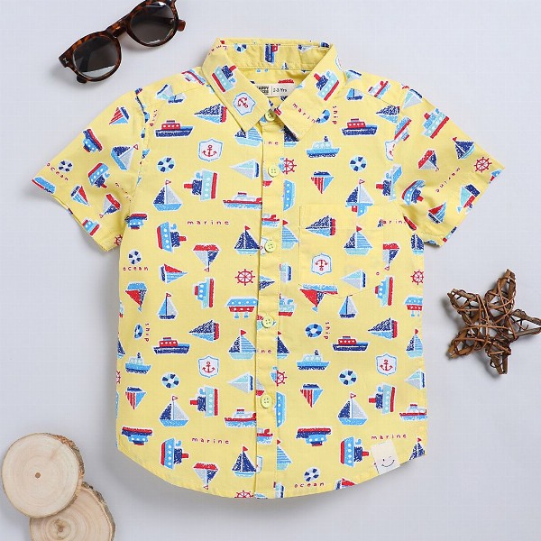 Happy Faces Kids Boys Printed Pure Cotton Casual Shirt