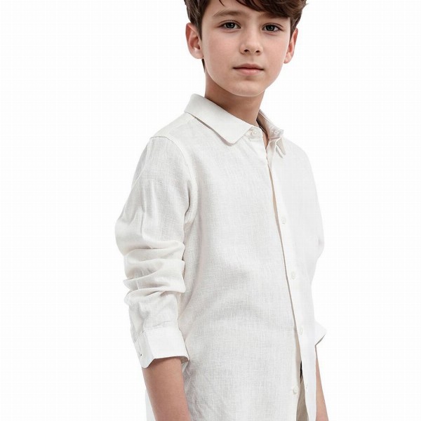 RARE ONES Boys Spread Collar Solid Linen Casual Shirt