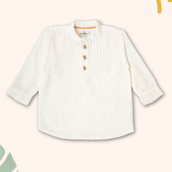 Peekaaboo Kids Boys Mandarin Collar Solid Cotton Casual Shirt