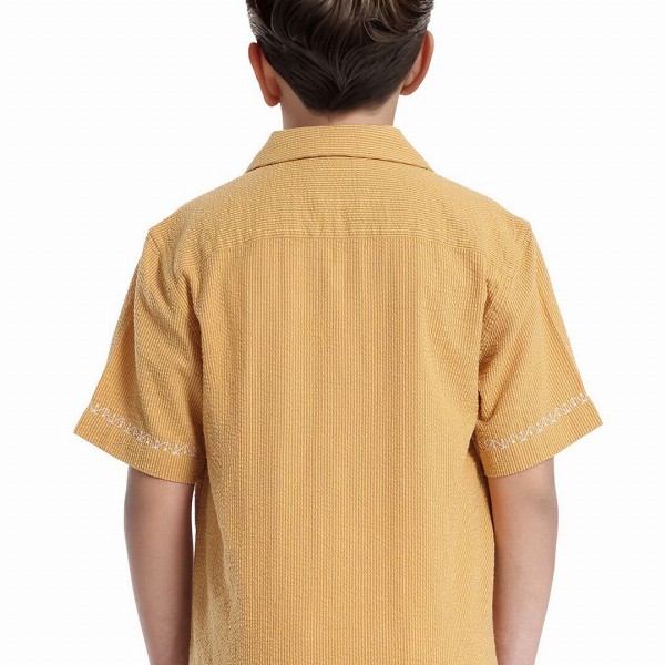 RARE ONES Boys Cuban Collar Textured Cotton Casual Shirts