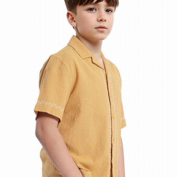RARE ONES Boys Cuban Collar Textured Cotton Casual Shirts