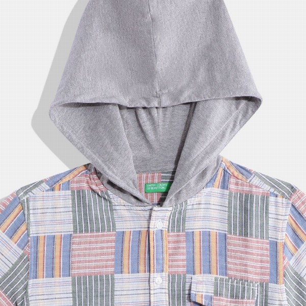 United Colors of Benetton Boys Pure Cotton Checked Hooded Shirt