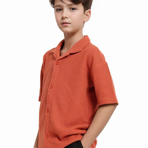 Rare Ones Boys Cuban Collar Jacquard Shirt