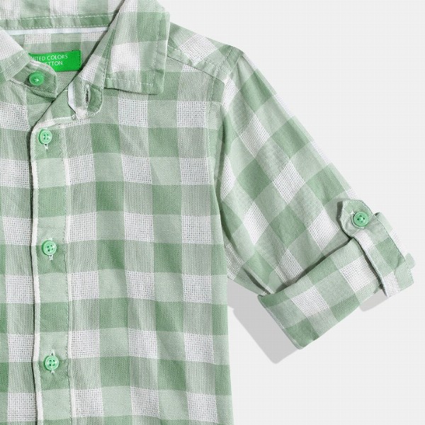 United Colors of Benetton Boys Cotton Windowpane Checked Casual Shirt
