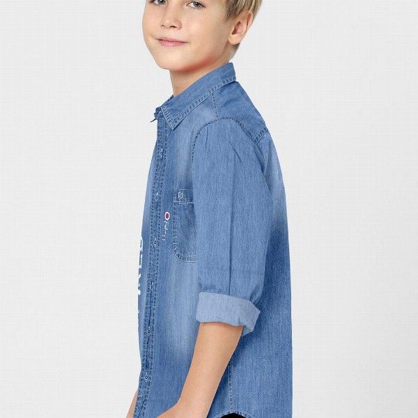 FABFARM Boys Classic Spread Collar Faded Denim Casual Shirt