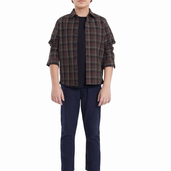 RARE ONES Boys Spread Collar Tartan Checked Cotton Casual Shirt