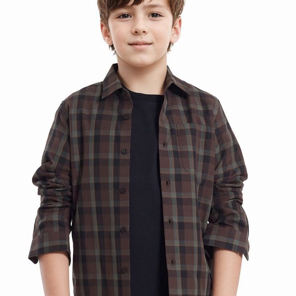 RARE ONES Boys Spread Collar Tartan Checked Cotton Casual Shirt