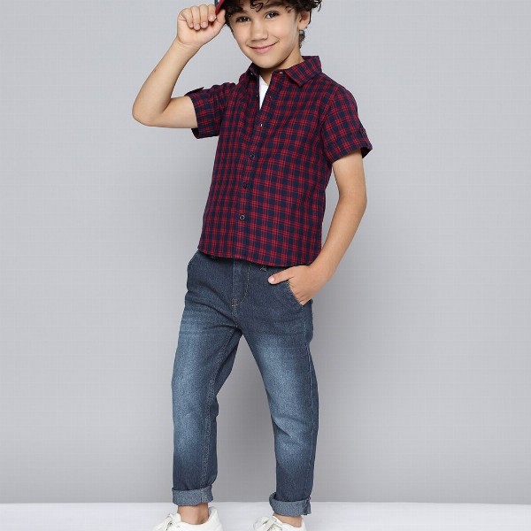HERE&NOW Boys Blue Slim Fit Low Distress Light Fade Stretchable Jeans