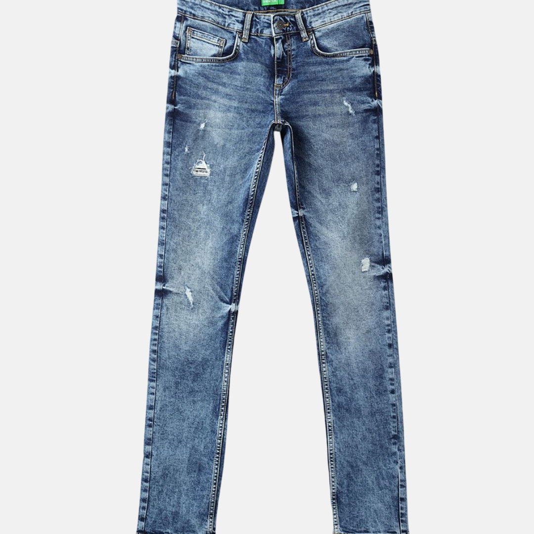 United Colors of Benetton Boys Slim Fit Mid-Rise Mildly Distressed Heavy Fade Jeans