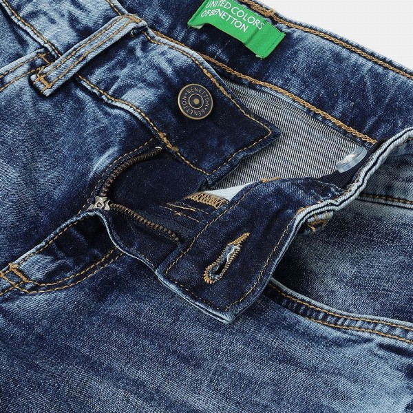 United Colors of Benetton Boys Slim Fit Mid-Rise Mildly Distressed Heavy Fade Jeans