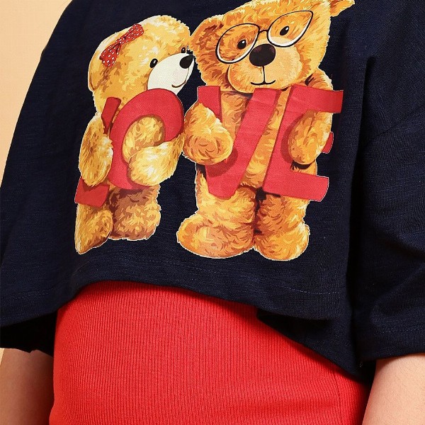 YK Girls Shoulder Straps Cotton Sheath Dress with Printed Crop Top