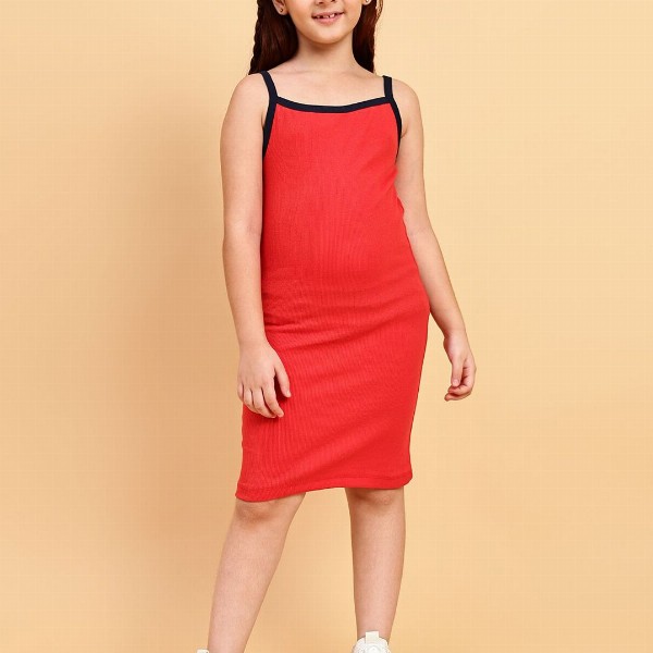 YK Girls Shoulder Straps Cotton Sheath Dress with Printed Crop Top