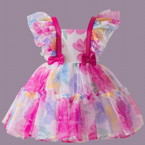 Miss & Chief Girls Floral Printed Flared Sleeve Fit & Flare Dress