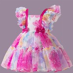 Miss & Chief Girls Floral Printed Flared Sleeve Fit & Flare Dress