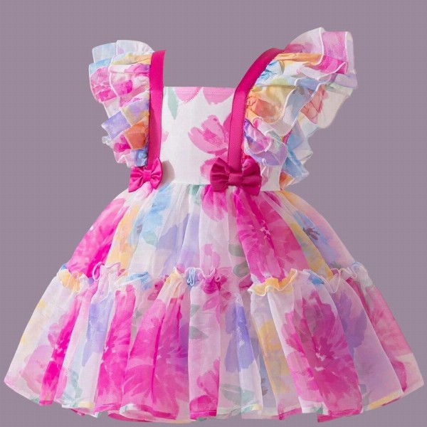 Miss & Chief Girls Floral Printed Flared Sleeve Fit & Flare Dress