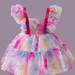 Miss & Chief Girls Floral Printed Flared Sleeve Fit & Flare Dress