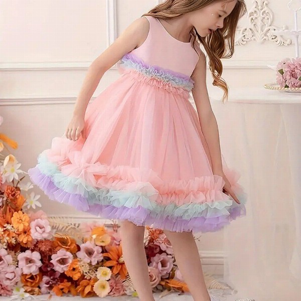 BAESD Girls Ruffled Net Fit & Flare Dress