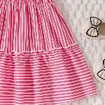 Miss & Chief Girls Striped One Shoulder Bow Cotton A-Line Dress