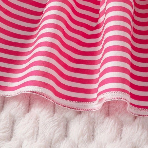 Miss & Chief Girls Striped One Shoulder Bow Cotton A-Line Dress