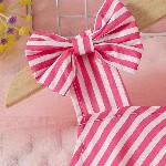 Miss & Chief Girls Striped One Shoulder Bow Cotton A-Line Dress