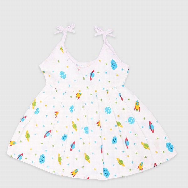 Kidbea Infant Girls Pack Of 4 Conversational Printed Round Neck Cotton Fit & Flare Dress