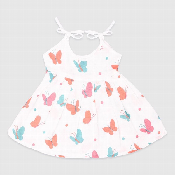 Kidbea Infant Girls Pack Of 4 Conversational Printed Round Neck Cotton Fit & Flare Dress