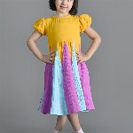 Nature Nook Kids Girls Colourblocked Puff Sleeve Fit & Flare Dress