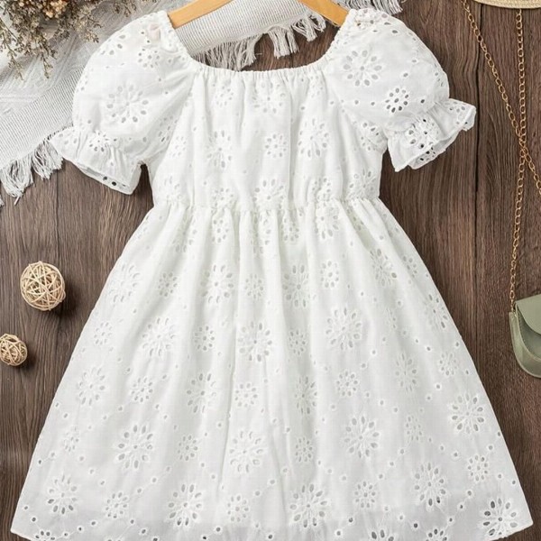 BAESD Girls Square Neck Schiffli Empire Dress
