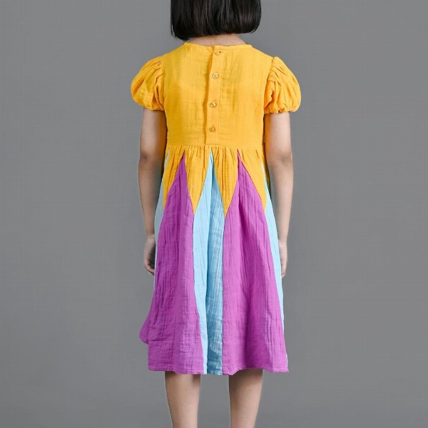 Nature Nook Kids Girls Colourblocked Puff Sleeve Fit & Flare Dress