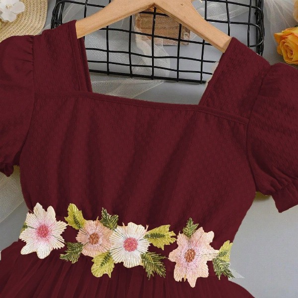 Miss & Chief Embellished Puff Sleeve Net A-Line Dress