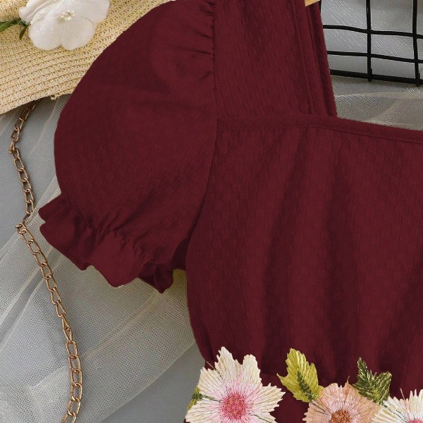 Miss & Chief Embellished Puff Sleeve Net A-Line Dress