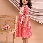 Sangria Girls Printed Cotton A-Line Dress