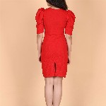 STARWORD Kids Girsl Round Neck Puff Sleeve Bodycon Dress