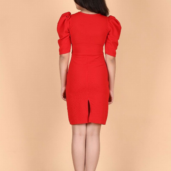STARWORD Kids Girsl Round Neck Puff Sleeve Bodycon Dress