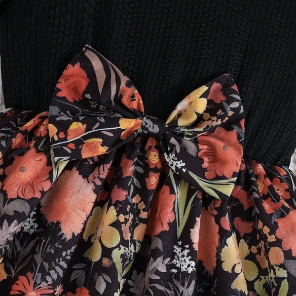 Miss & Chief Girl Floral Print Round Neck Flutter Sleeves Fit & Flare Dress