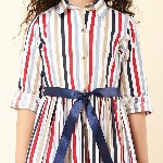 A T U N Multicoloured Striped Keyhole Neck Dress