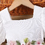 BAESD Girls Embellished Square Neck Short Puff Sleeve Net Fit & Flare Dress