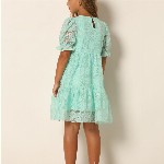 Vero Moda Girls Self Design Puff Sleeve A-Line Dress