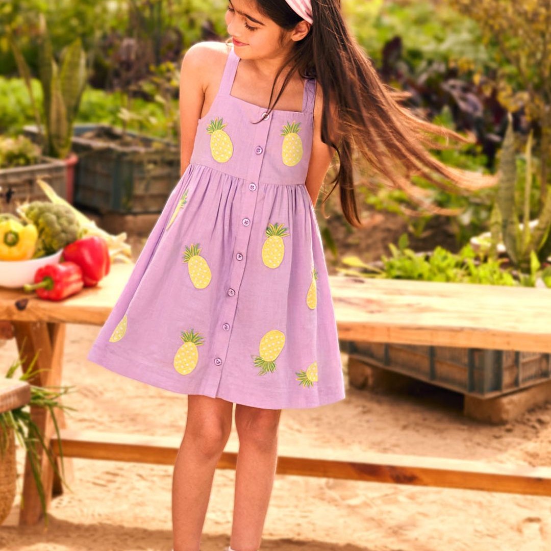 Somersault Girls Conversational Embroidered Fit & Flare Cotton PLeated Dress