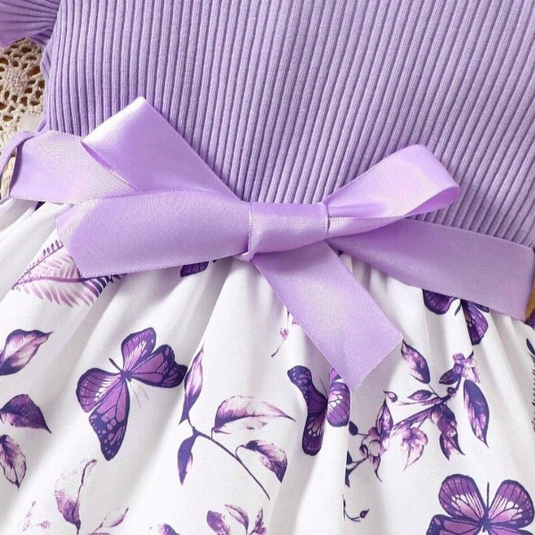 Miss & Chief Girls Printed Flutter Sleeves Fit & Flare Dress With Bow