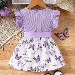 Miss & Chief Girls Printed Flutter Sleeves Fit & Flare Dress With Bow