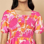 ZWERLON Girls Square Neck Puff Sleeve Fit and Flare Midi Dress