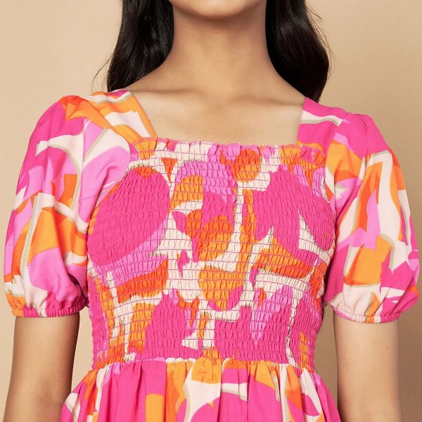 ZWERLON Girls Square Neck Puff Sleeve Fit and Flare Midi Dress