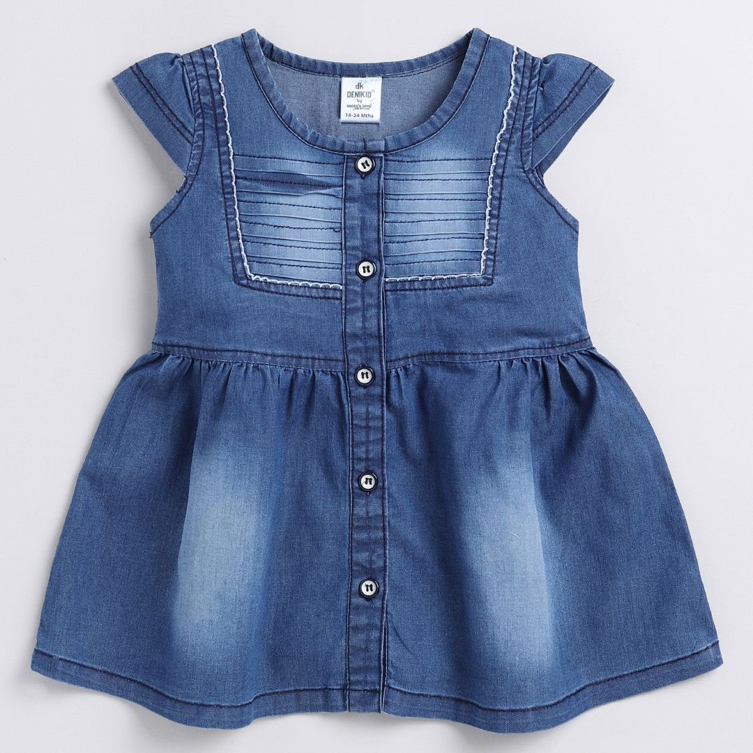 Here&Now X Denikid Girls Pure Cotton Cap Sleeves Denim A-Line Dress