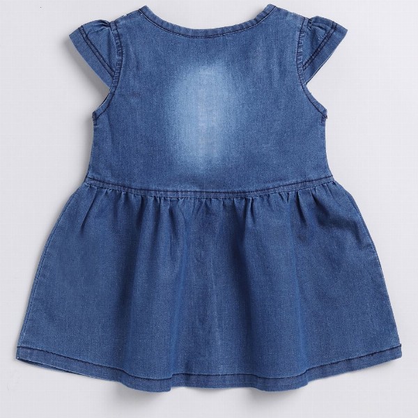Here&Now X Denikid Girls Pure Cotton Cap Sleeves Denim A-Line Dress