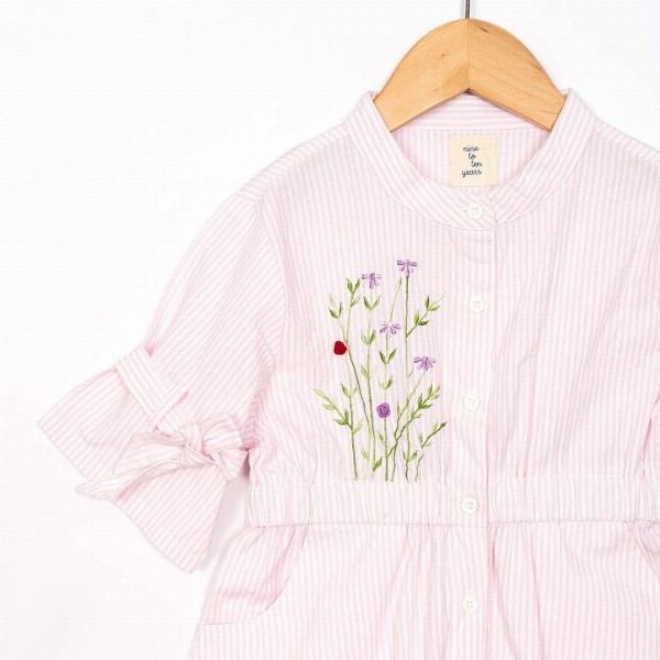 Sangria Girls Striped Embroidered Cotton A-Line Dress