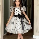 Miss & Chief Girls Polka Dot Print Net Fit and Flare Dress